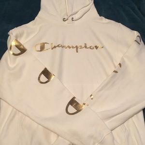 White and gold champion hoodie